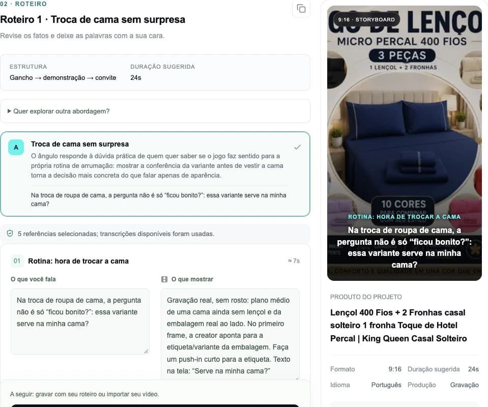 Tela real da Clubby com roteiro salvo e orientação de produção